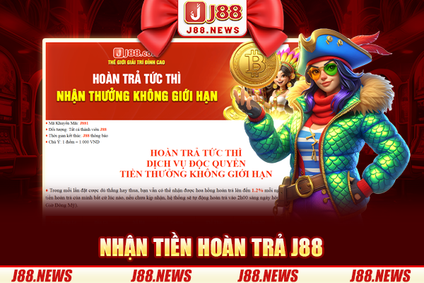 Nhận tiền hoàn trả J88 liền tay khi cá cược trực tuyến